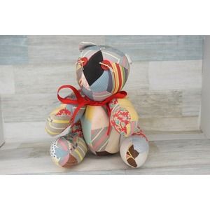 Quilted Patchwork Bear Plush Moveable Arms and Legs Vintage